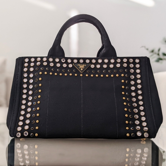 Prada Black Studded Tote Bag - Picture 1 of 15